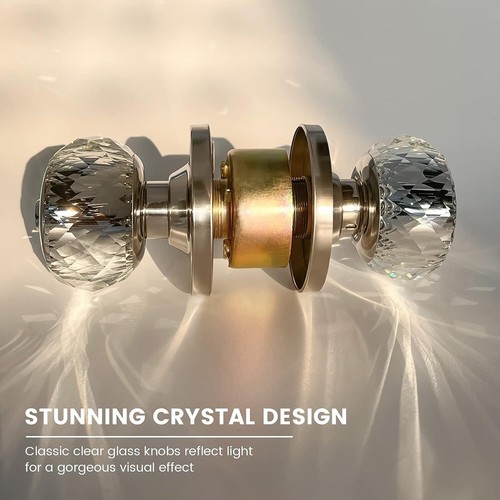 Crystal Door Knobs with Lock and Keys, Glass Door Knobs with Privacy Lock, Luxur - Picture 4 of 5