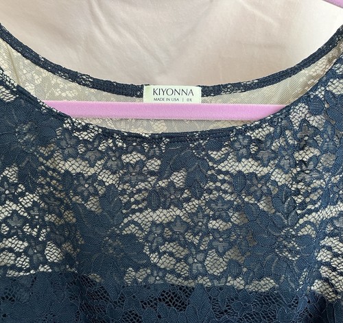KIYONNA LUNA LACE COCKTAIL DRESS NAVY SIZE 0X MADE IN USA - Picture 3 of 24