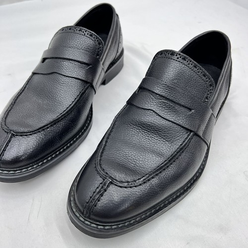 New VINTAGE FOUNDRY NYC Men's Black Leather Penny Loafer US 9 1/2 M Brogue Split - Picture 2 of 10