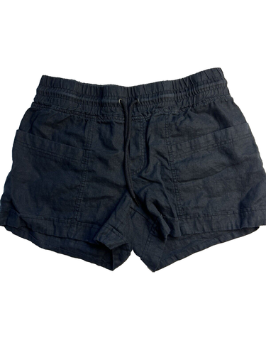 Athleta Linen Shorts Women 10 Black Cabo Linen 4" Pull On Pockets Lagenlook