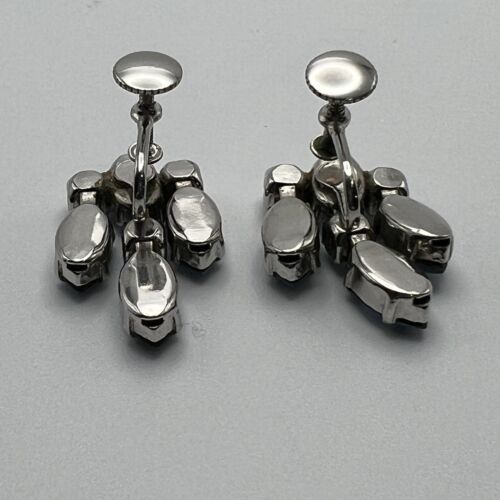 Vintage Rhinestone Screw Back Earrings Light Blue and Clear Stones Dangle Drop - Picture 8 of 9