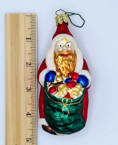 Antiguo St. Nick de vidrio alemán vintage con bolsa verde grande adorno de 4,5" de alto - Imagen 2 de 6