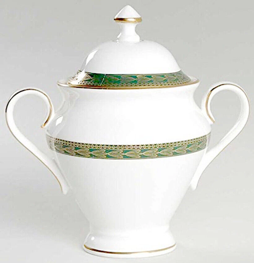 Waterford China Longfield Sugar Bowl con tapa banda dorada/verde Inglaterra NUEVO sin caja Foto 2 de 3