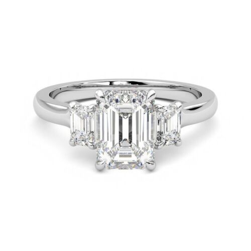 Fine 950 Platinum IGI GIA Certified Diamond Ring Emerald Cut 1.80 Ct Lab Created - Picture 1 of 9