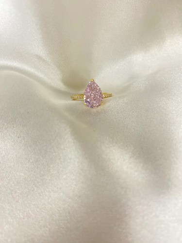 Anillo de compromiso de diamantes de 3,30 quilates de zafiro rosa natural corte pera de oro amarillo de 18 quilates. - Imagen 5 de 9