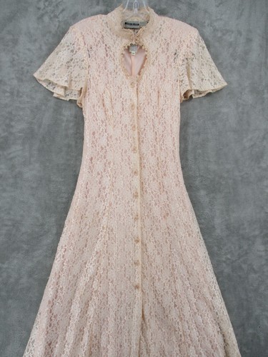 Vintage Joni Blair Dress 10 Sheer Lace Cottage Western Prairie Lace Up Keyhole - Picture 3 of 14