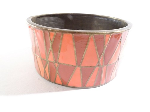 Lee Angel Neiman Marcus Red Orange Geo Enamel Brass Cuff Bracelet NWT 240 - Picture 9 of 9