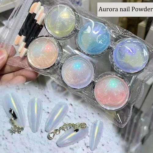 6 Jars Mermaid Chrome Nail Art Powder Aurora Mirror Holographic Manicure Glitter - Picture 4 of 7