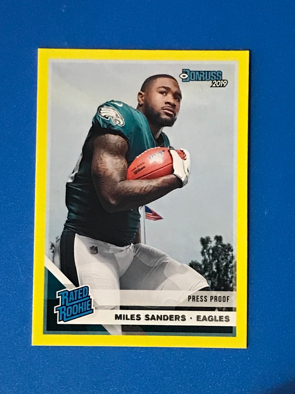 MILES SANDERS #322 - 2019 PANINI DONRUSS - YELLOW PRESS PROOF RATED ROOKIE