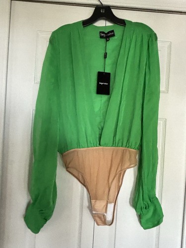 Sergio Hudson Blouse Silk Bodysuit Sz6 Green $595 - Picture 5 of 9