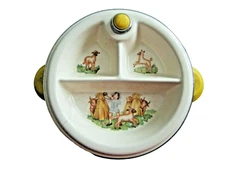 Vintage Thermo-Plate Baby Children's Divided Warming Dish Bowl Little Boy Blue
