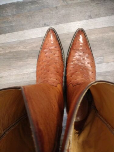 Tombstone Mens Boots Exotic Ostrich Leather Pointed Toe Boots U.S.A Sz 9 Cognac - Picture 6 of 22