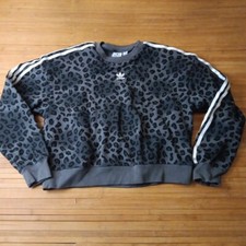 Womans Adidas Chettah Leopard Spot Crewneck Sweatshirt Medium Grey/Black/White
