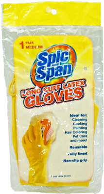 Spic and Span Long Cuff Latex Protect Hands Household Gloves Yellow Size Medium