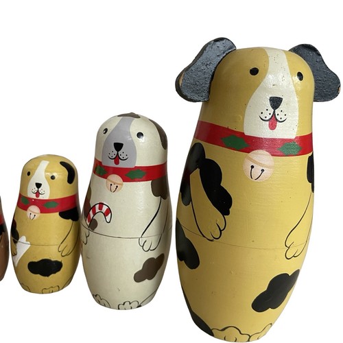 Muñecas rusas de madera hechas a mano de 5 piezas matrioska de perros de Navidad - Imagen 3 de 6
