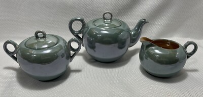 Vintage Light Blue Lusterware Teapot, Cream, And Sugar Set Japan