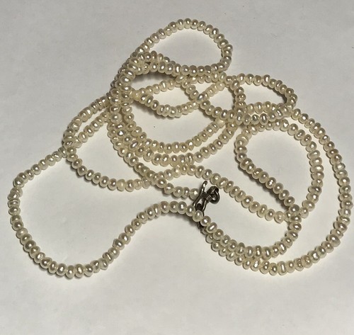 Vintage Artisan Small Pearlized Beads Pearly White Silver Tone Hook Clasp 46 In - Bild 5 von 11