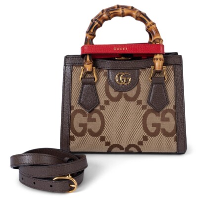 GUCCI ダイアナミニトートキャメル&エボニーキャンバス