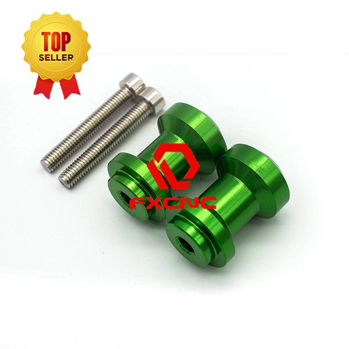 FXCNC Green Bobbin Spools Swingarm Paddock Stand Frame Sliders 8 mm Motorcycle - Foto 1 di 10