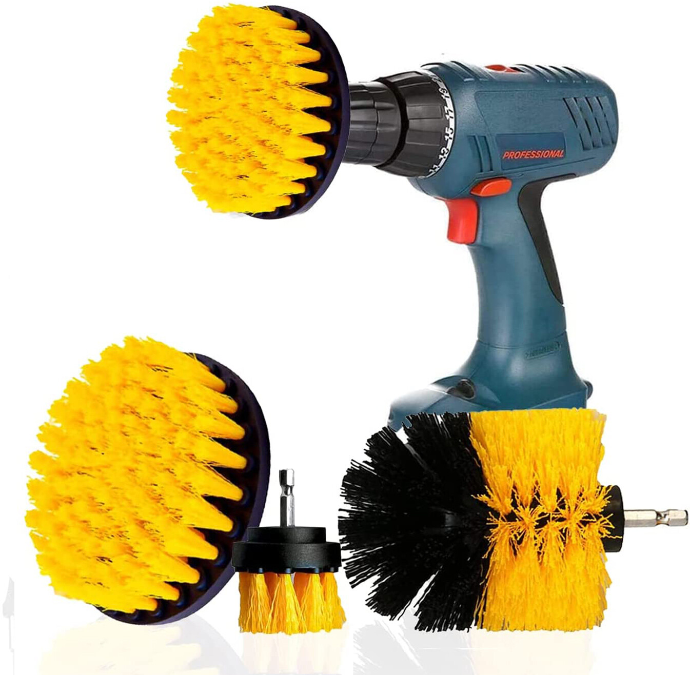 Set da 3 spazzole per trapano e avvitatore attacco 1/4 setole sintetiche pulizia