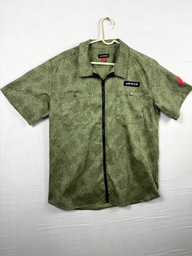 Airwalk Camp Shirt Mens Large Olive Camouflage Full Zip Short Sleeve Button Up - Picture 2 of 10