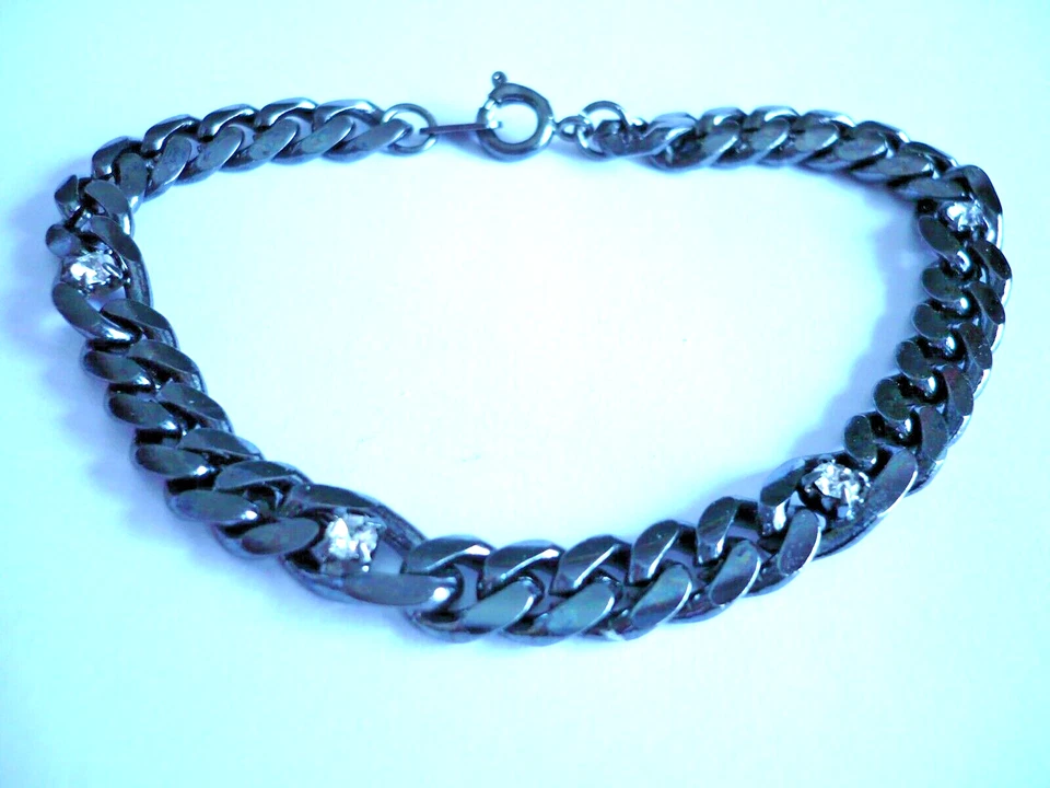 klasse Armband Panzerkette mit Strass 19,5 cm anthrazid schwarz Schmuck - Bild 2 von 2