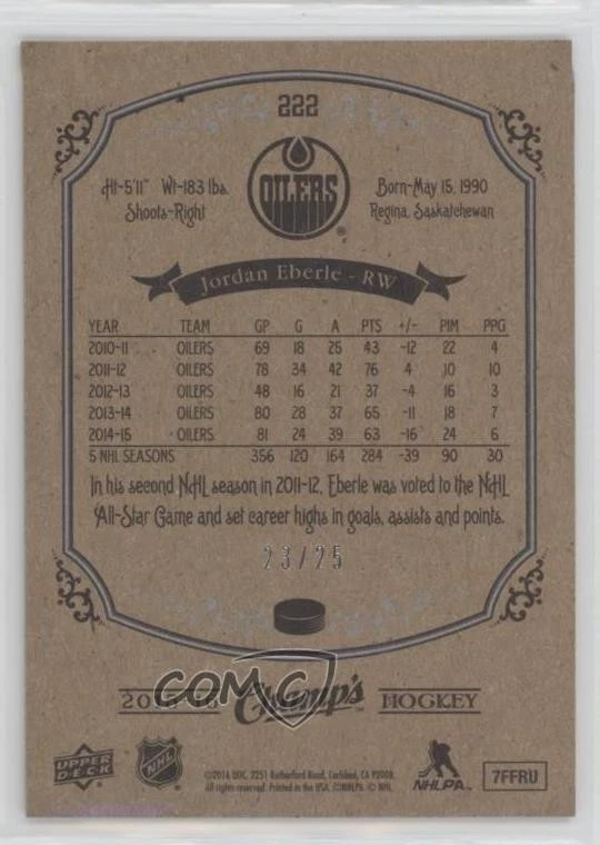 2015-16 Upper Deck Champ's Short Prints Silver /25 Jordan Eberle #222 - Image 2 of 2