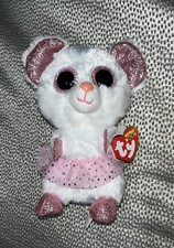 TY Silk Beanie Boos Plush NINA White Pink Ballerina Mouse 6" NEW with tags