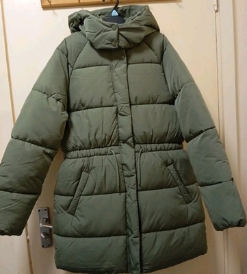 Mädchen gefütterter Mantel Kapuze Longline wasserabweisend khaki Alter 11-12 Brustumfang 30 Zoll