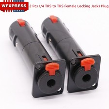 2x Black Solderless 1/4 TRS to TRS Female Locking Jacks Plug for D Pedalboards