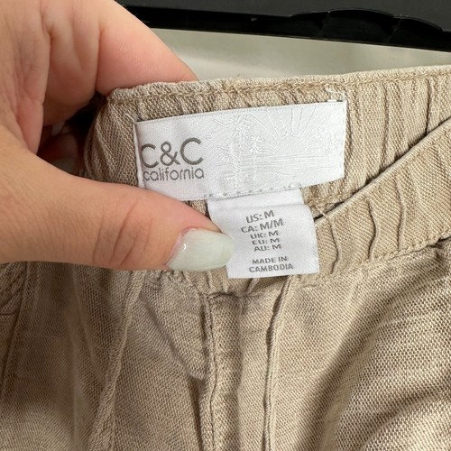 C&C California Linen Blend Beige Drawstring Shorts Womens Medium Casual - Picture 2 of 6