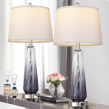 Glass Table Lamps Set of 2, Modern Bedside Lamps for Bedrooms with USB A C Ports