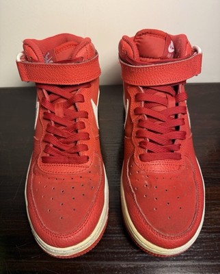 Nike Air Force 1 Mid Sneakers Shoe Red Youth/Women s Size 6Y Ref. 314195-604