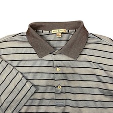 Peter Millar Polo Shirt Mens Large Blue Striped Short Sleeve Cotton Golf Classic