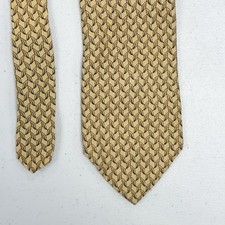 Brooks Brothers Men's Beige Silk Necktie Leaf Geometric Pattern Made in USA Vint