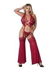 BELL BOTTOM CHAPS GARTER G STRING SET ADJUSTABLE STRAPS RED CHERRY QUEEN 20-24