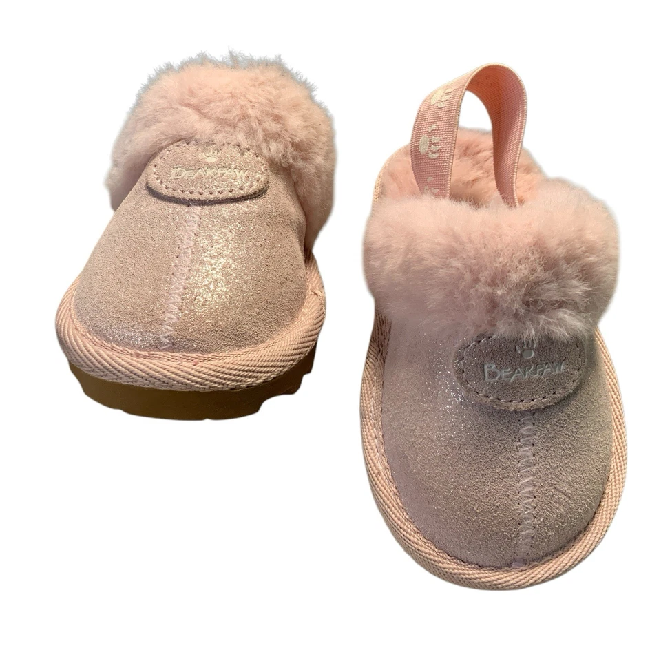 Tobogán de cuero BearPaw para niños pequeños rosa brillante forro de piel sintética talla 4C Foto 2 de 4