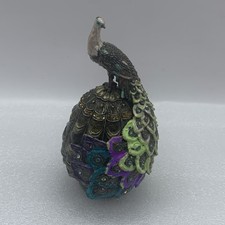 Scatola portagioie vintage Bejeweled 4" pavone in piedi su uovo chiusura magnetica ST