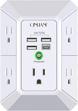Wall Charger, Surge Protector, 5 Outlet Extender with 4 USB Charging Ports 4.8