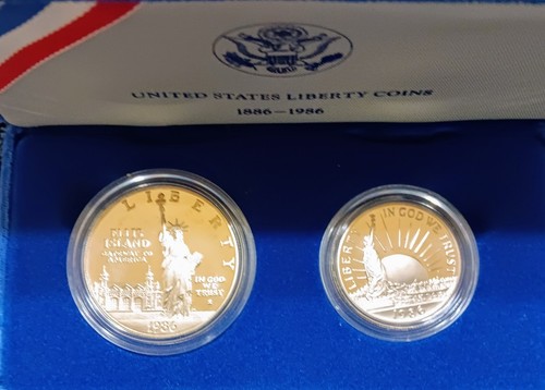 1986 US Mint Proof Set. Ellis Island 90% Silver Dollar. 1/2 Dollar Clad. Rare! - Picture 2 of 6
