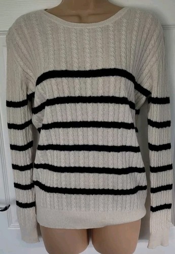 Woolovers White and Navy Blue Stripe Wool Mix Sweater. Size M. - Picture 2 of 5