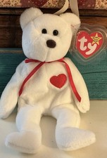 1993 Ty Beanie Babies Valentino Bear Retired Original White Red Heart brown nose