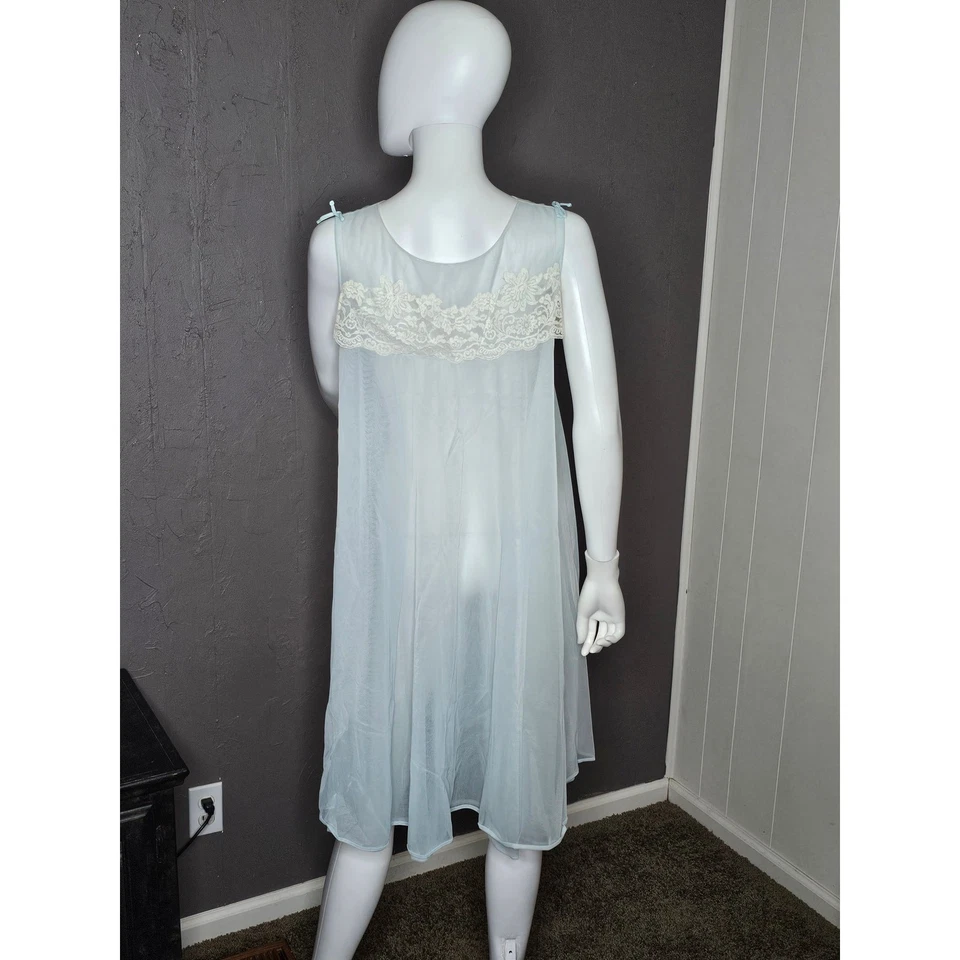 RARO Conjunto de Camisón Lencería de Gasa Bebé Azul Blanco Encaje Chemise Negligee Foto 3 de 4