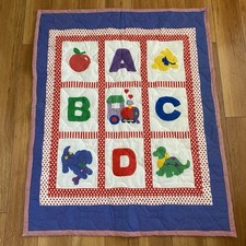 Vintage Polka Dot ABC Alphabet Apple Train Baby Crib Blanket Quilt Comforter
