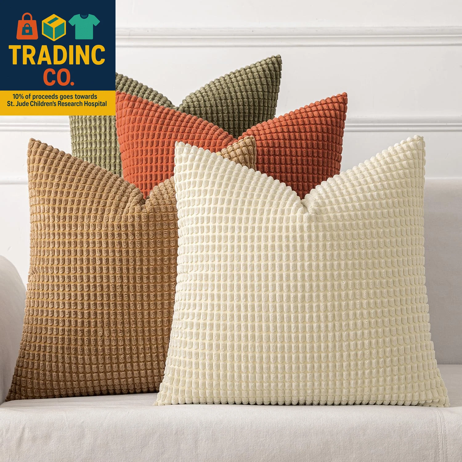 Modern Farmhouse Decorative Pillow Covers 18X18 Inch Set of 4 Natural Rustic Thr