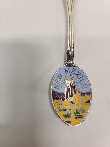 NEW MEXICO SOUVENIER TEA SPOON BY MAPCO GOLD MAROON GREEN & BLUE ENAMEL - Picture 3 of 8