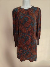 Next Women's Teal & Orange Paisley Bohemian Tunic Long Sleeve Dress Size 12