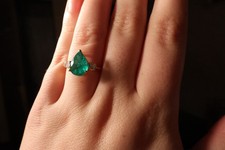 14K Yellow Gold Pear Green Emerald Ring w/ Baguette Diamonds G-H VS2-SI1 6.5
