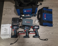 BOSCH  4-Tool Kit Hammer Drill, TWO 2 in 1 Impacts, Multi Tool w 2 Batts+charger