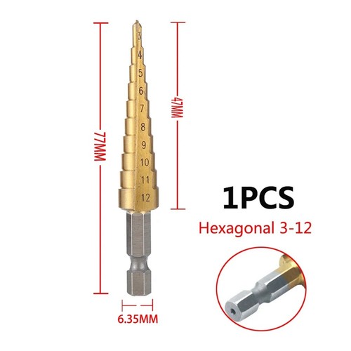 Broca escalonada ranura recta HSS de 3-12 mm taladro de núcleo cortador de orificios de metal para madera 6889 - Imagen 7 de 7